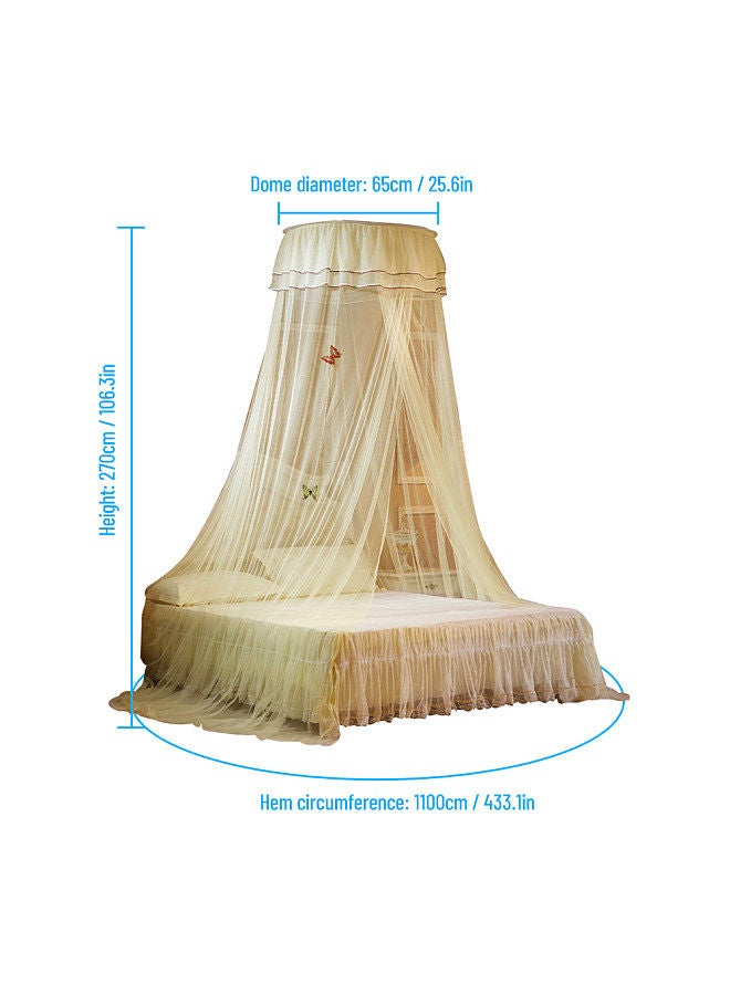 Universal Dome Bed Canopy Single Entrance Fine Mesh Bed Net Lace Curtain Princess Style Bedroom Decoration Easy Installation Beige  - Image 2