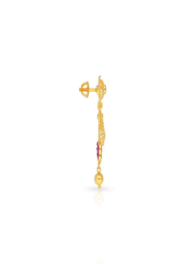 Malabar Gold and Diamonds 22 Carat 916 Purity Yellow Gemstone Earring PRGGEN049ER1Y for Women  - Image 2