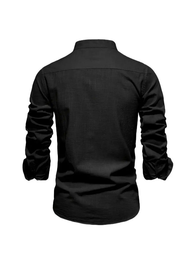 NIBEMINENT Spring and summer slim shirt men's cotton and linen casual Japanese style men's fashion business solid color long-sleeved shirt for men  - Image 2