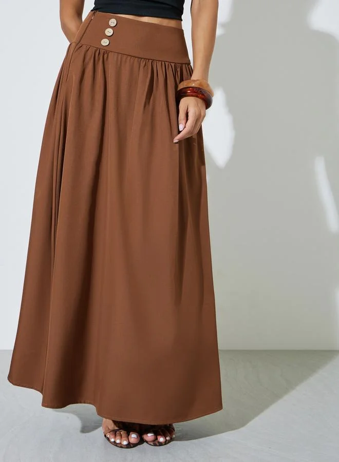 ستايلي Brown Solid Buttons Detail A-line Maxi Skirt