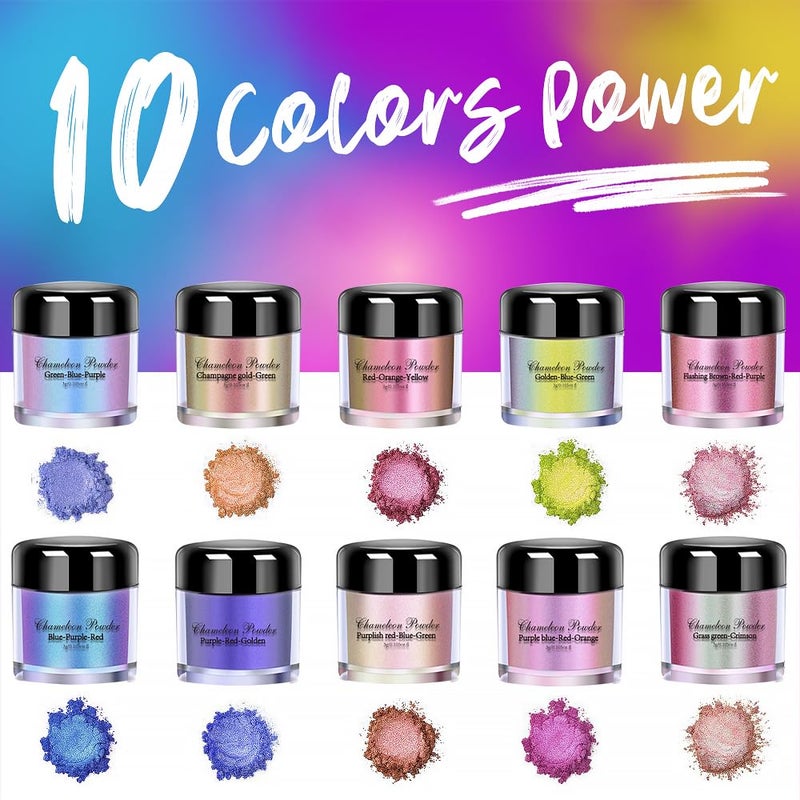 OSBANG 10 Colors Chameleon Mica Powder Color Shift Pigment Powder for Epoxy Resin Painting Soap Making Bath Bombs Candle Making Slime(0.1oz/jar) - Image 2
