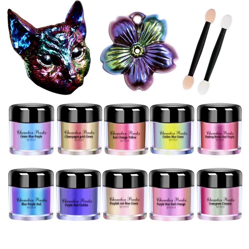 OSBANG 10 Colors Chameleon Mica Powder Color Shift Pigment Powder for Epoxy Resin Painting Soap Making Bath Bombs Candle Making Slime(0.1oz/jar) - Image 1