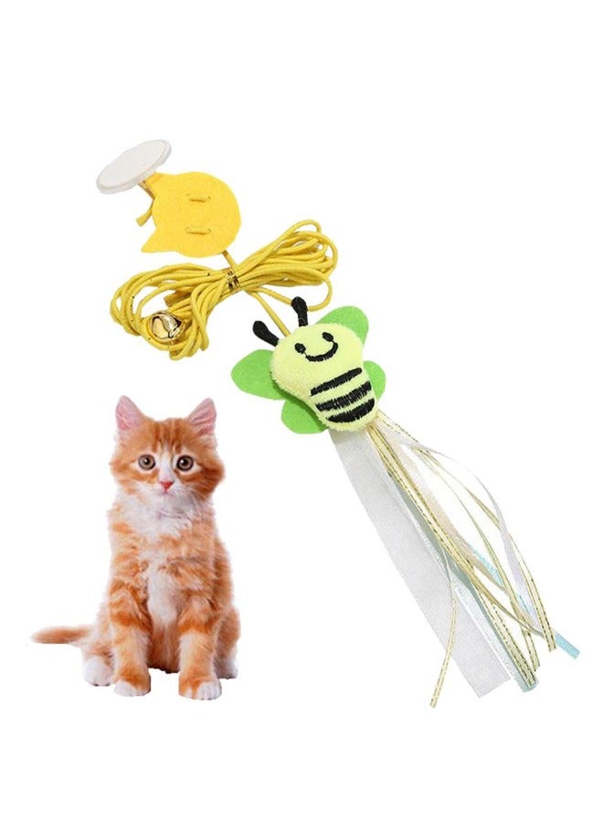 PETSARY Interactive Cat Toys | Kitty Interactive Track Toy | Spring Cat Toys with a Teddy Bear Base, a Feather and Rolling Ball | Cat Feather Teaser Wand Toy for Indoor Cats Kitten (Yellow) - Image 3