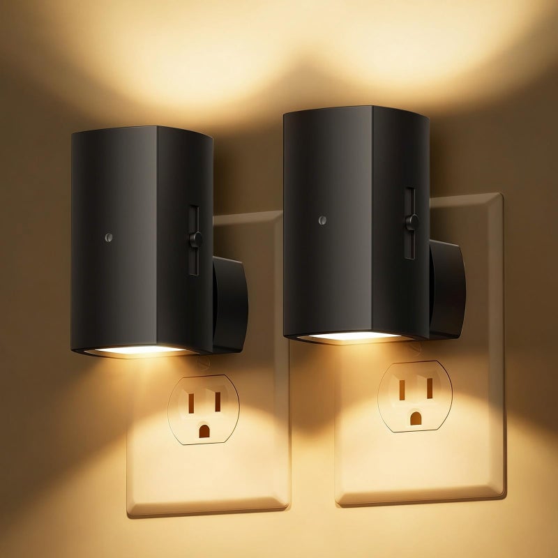 Brightown 2 Pack Night Lights Plug Into Wall, Modern Night Light with Rotating Plug, Dusk to Dawn Sensor, 0-100LM Stepless Dimming Nightlights, Home Decor for Hallway Bedroom Bathroom, Soft White - Image 1