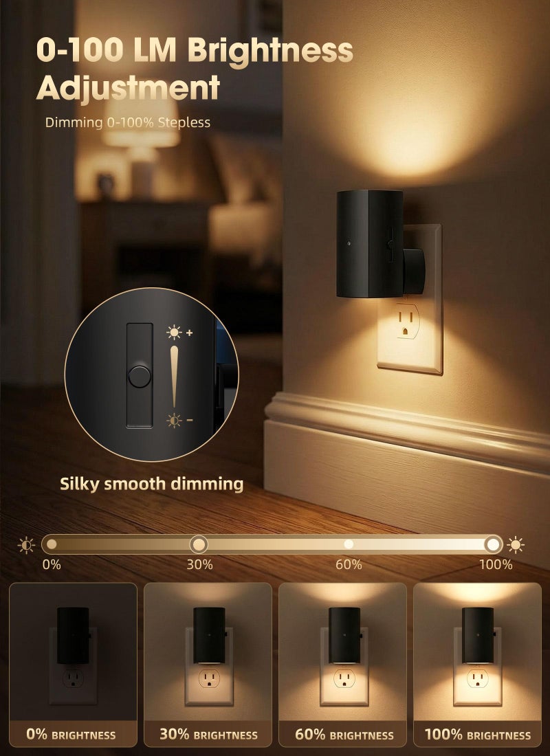 Brightown 2 Pack Night Lights Plug Into Wall, Modern Night Light with Rotating Plug, Dusk to Dawn Sensor, 0-100LM Stepless Dimming Nightlights, Home Decor for Hallway Bedroom Bathroom, Soft White - Image 2