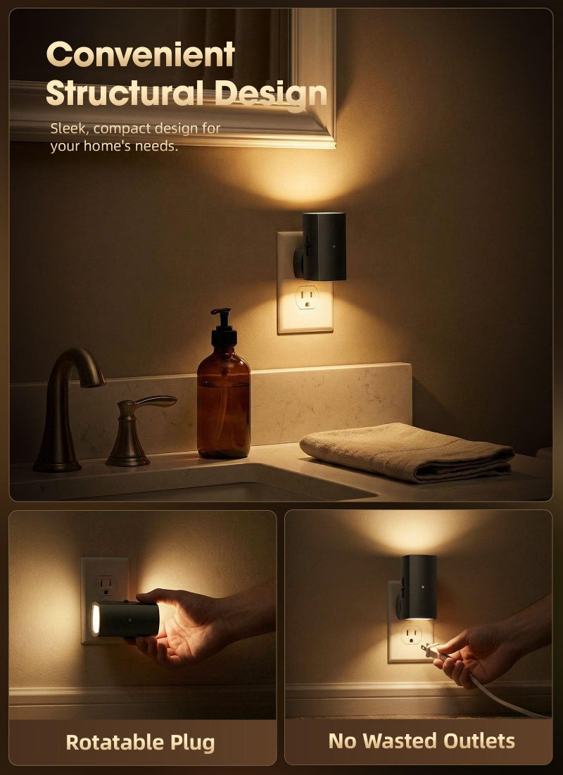 Brightown 2 Pack Night Lights Plug Into Wall, Modern Night Light with Rotating Plug, Dusk to Dawn Sensor, 0-100LM Stepless Dimming Nightlights, Home Decor for Hallway Bedroom Bathroom, Soft White - Image 4