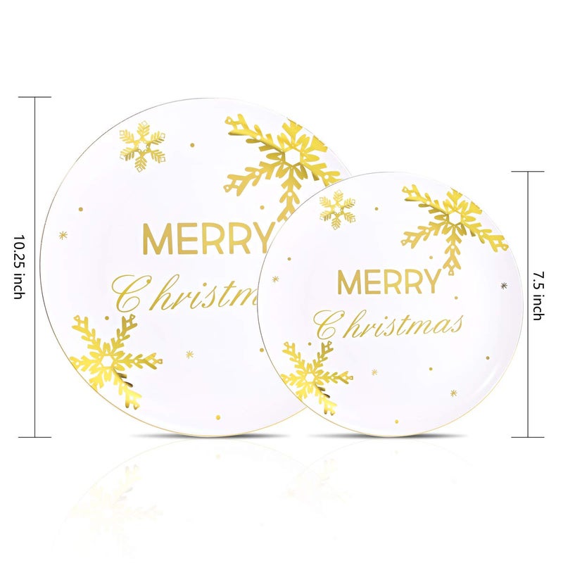 WDF 50-Piece Christmas Snowflake Plastic Plates - Heavyweight White & Gold Disposable Plates for Christmas - Image 2