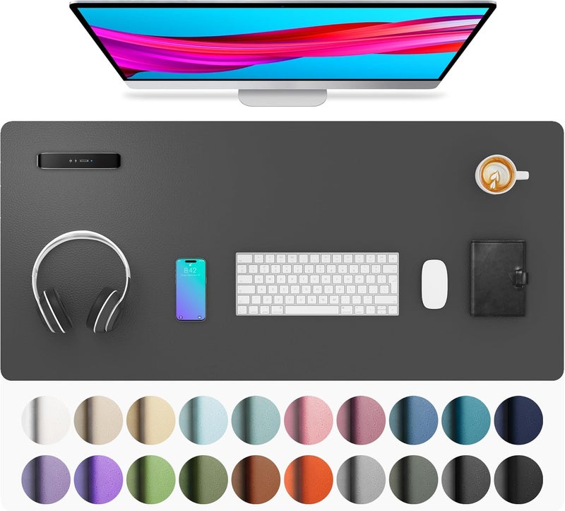 Aothia Leather Desk Pad Protector, Mouse Pad, Office Desk Mat, Non-Slip PU Leather Desk Blotter, Laptop Desk Pad, Waterproof Desk Writing Pad for Office and Home (Gray,36" x 17") - Image 1