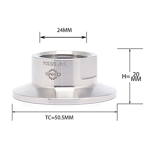 QiiMii Sanitary Female Threaded Pipe Fitting to 1.5 Inch Tri Clamp (OD 50.5mm Ferrule) (Pipe Size: 3/4" NPT) - Image 2