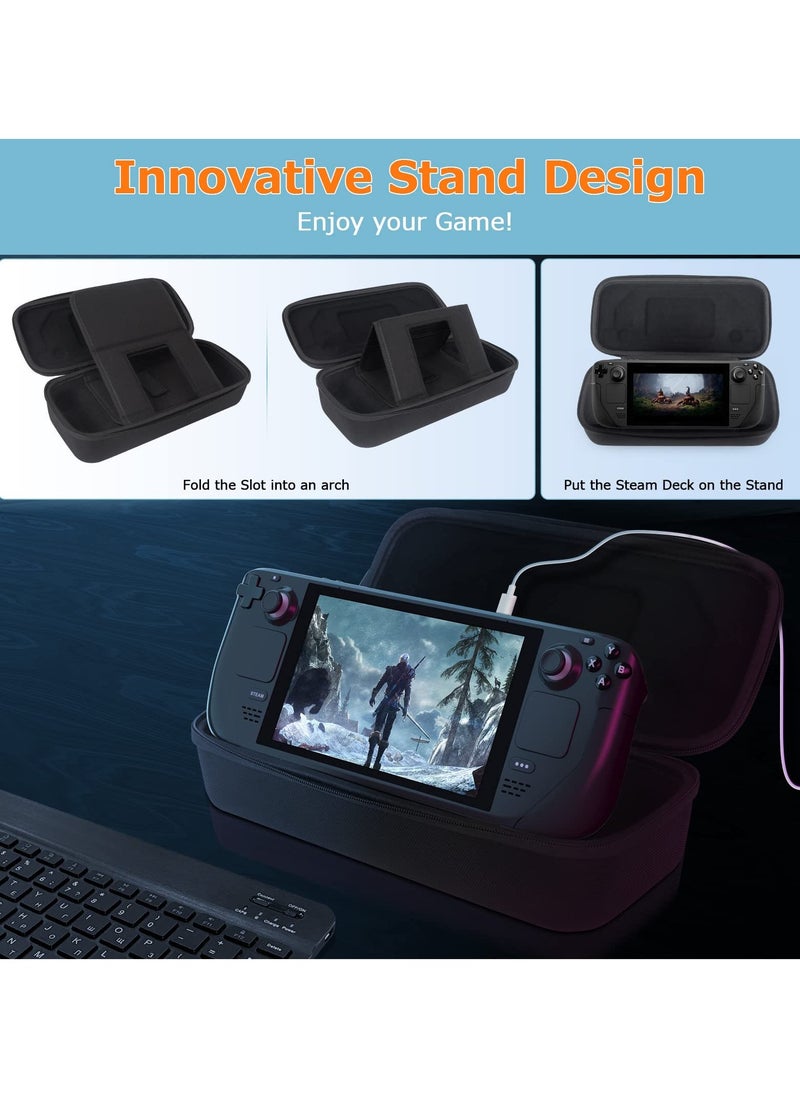 Hard Shell Carrying Case for Steam Deck, Fits Charger AC Adapter with 10 SD Games Cartridges and Stand, Travel Pouch for Steam Deck Console and Accessories - Image 5