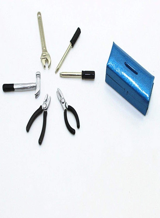 SXFSE Dollhouse Decoration Accessories, 1:12 Dollhouse Miniature Scene Model Work Tools Set with Toolbox 7 Pcs (Black Tools+Blue Box, As Shown)