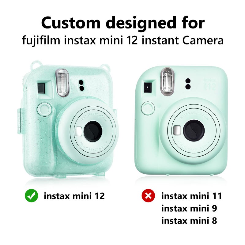 Rieibi Clear Case Compatible with Fuji Instax Mini 12 - Glitter Case Bag for Fujifilm Instax Mini 12 Instant Camera with Back Pocket, Strap and Photo Album - Glitter Green - Image 5