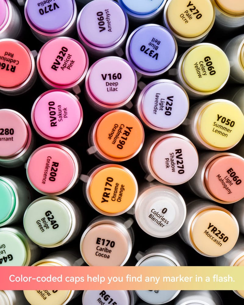 Ohuhu Alcohol Brush Markers 48 Mid-Tone Colors- Double Tipped Alcohol Based Art Marker Set For Artists Adults Coloring Sketch Illustration- Brush & Chisel Dual Tips- Honolulu- Refillable - Image 4