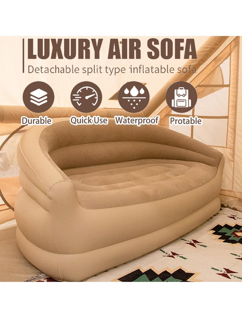 VUCATIN - Inflatable Couch Outdoor Air Sofa Blow Up Couches for Camping Double Inflatable Couch Chair Blow Up Couch Lounger for Home Living Room Indoor Air Sofa Mattress for Adults (Khaki Double Size) - Image 1