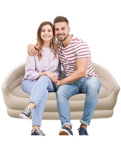 Inflatable Couch Outdoor Air Sofa Blow Up Couches for Camping Double Inflatable Couch Chair Blow Up Couch Lounger for Home Living Room Indoor Air Sofa Mattress for Adults (Khaki Double Size)