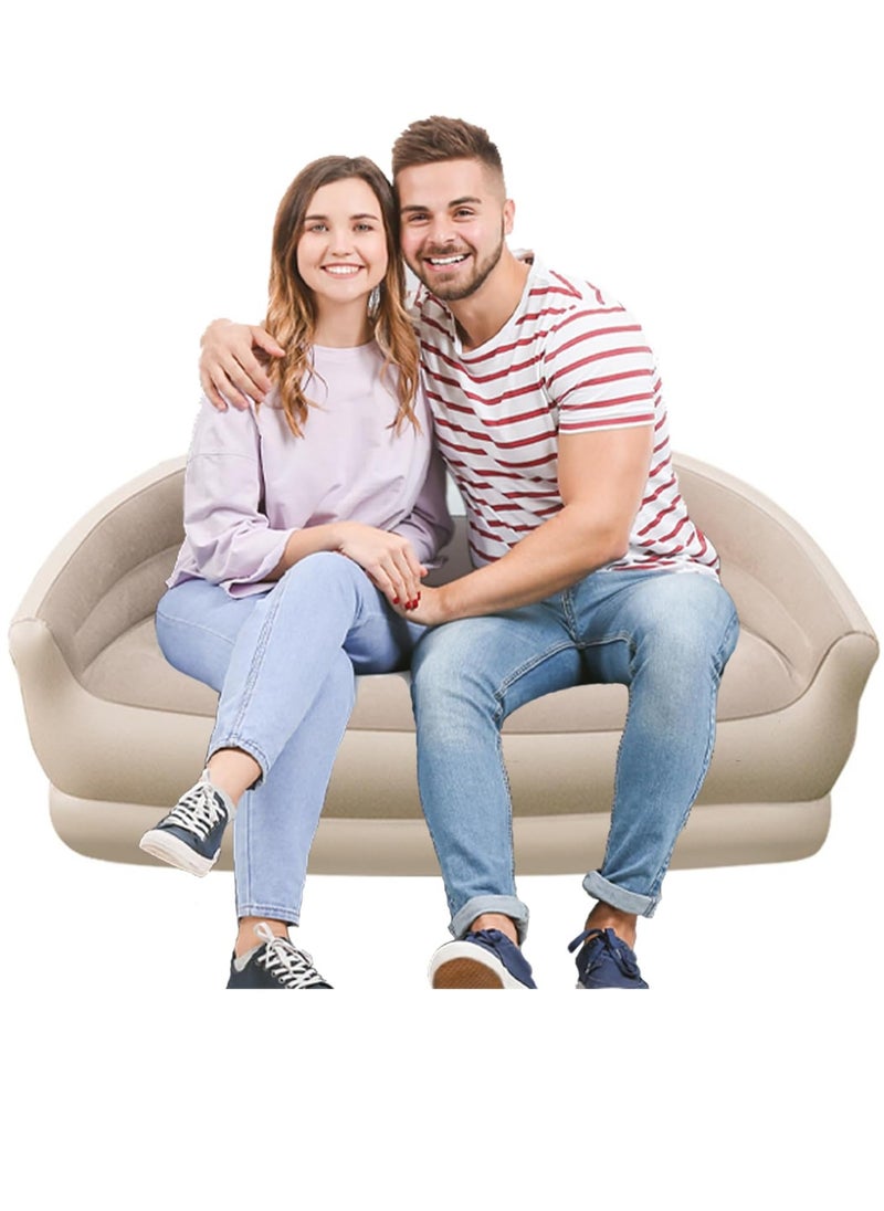 VUCATIN - Inflatable Couch Outdoor Air Sofa Blow Up Couches for Camping Double Inflatable Couch Chair Blow Up Couch Lounger for Home Living Room Indoor Air Sofa Mattress for Adults (Khaki Double Size) - Image 1