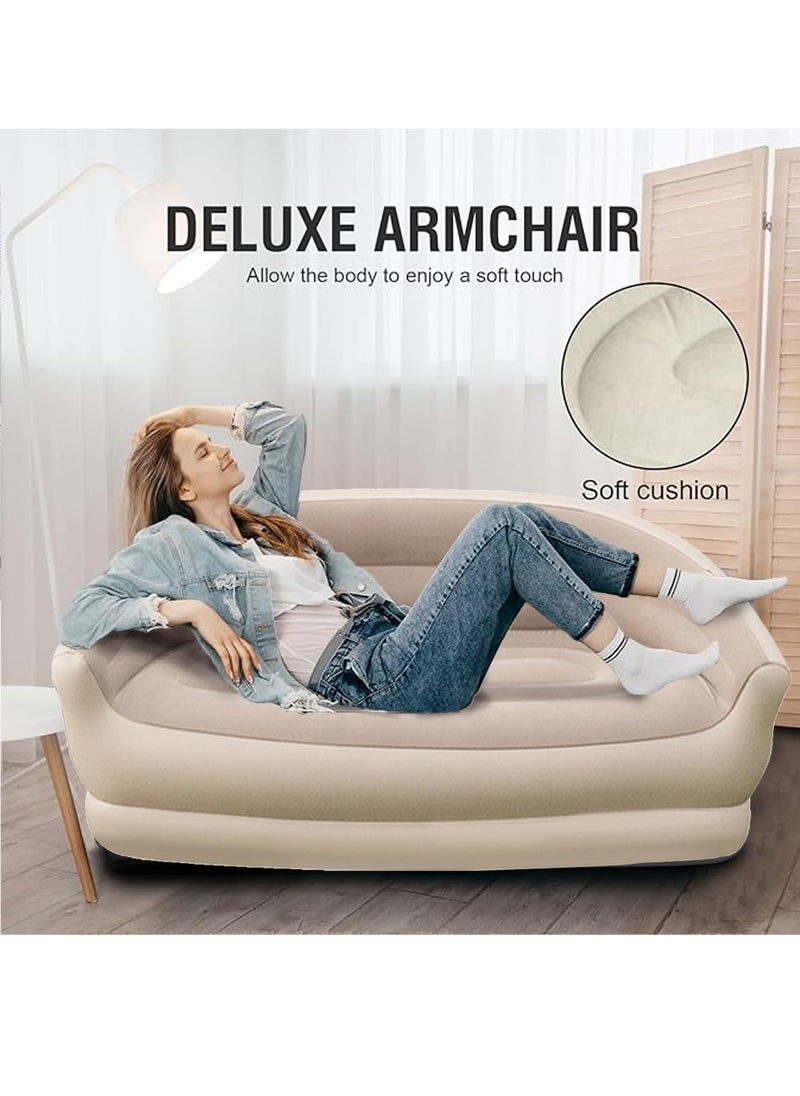VUCATIN - Inflatable Couch Outdoor Air Sofa Blow Up Couches for Camping Double Inflatable Couch Chair Blow Up Couch Lounger for Home Living Room Indoor Air Sofa Mattress for Adults (Khaki Double Size) - Image 1
