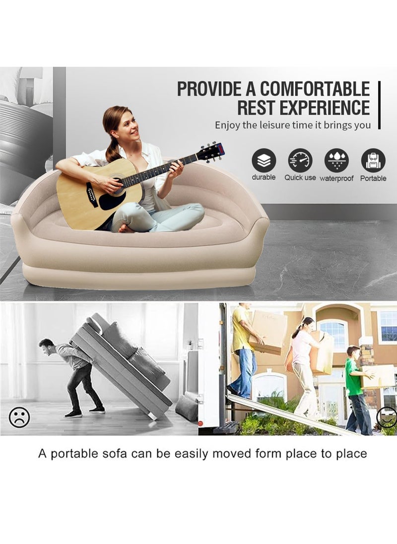 VUCATIN - Inflatable Couch Outdoor Air Sofa Blow Up Couches for Camping Double Inflatable Couch Chair Blow Up Couch Lounger for Home Living Room Indoor Air Sofa Mattress for Adults (Khaki Double Size) - Image 1