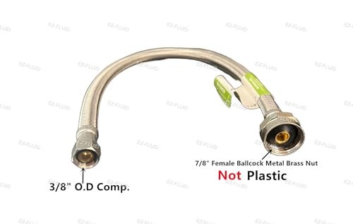 EZ-FLUID 10 EZFluid 12Inch Metal Nut Toilet Water Supply Connector38 Compression x 78 Female Brass Ballcock BCToilet Water Supply Connector Line Braided Stainless Steel Toilet Supply Line - Image 3