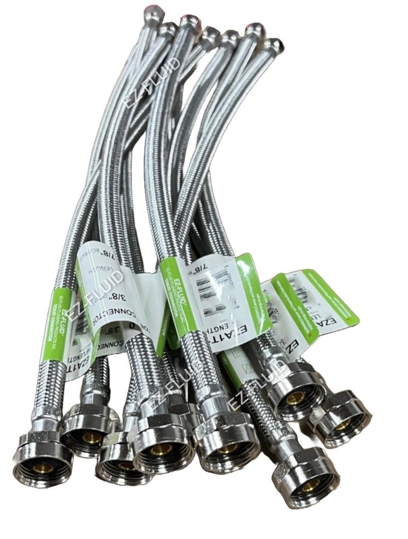 EZ-FLUID 10 EZFluid 12Inch Metal Nut Toilet Water Supply Connector38 Compression x 78 Female Brass Ballcock BCToilet Water Supply Connector Line Braided Stainless Steel Toilet Supply Line - Image 2