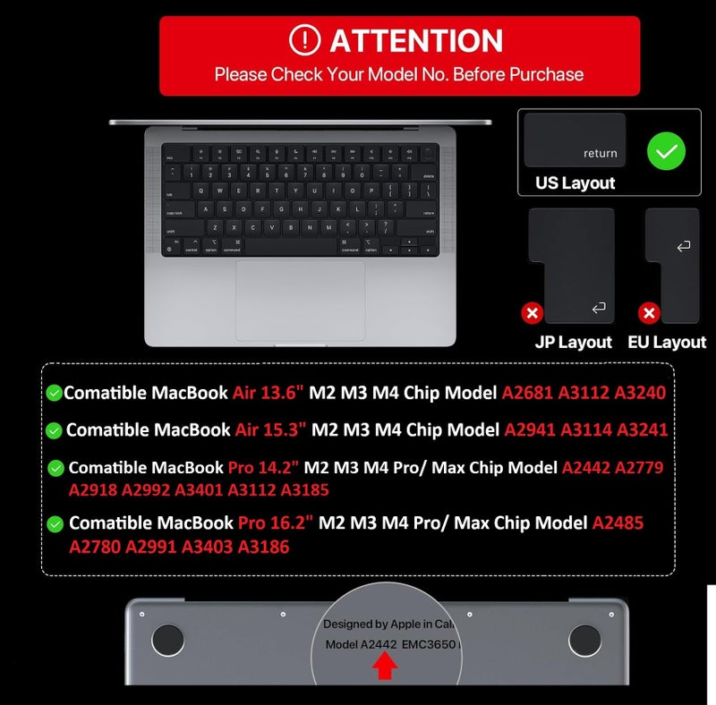 Oaky Premium Keyboard Skin Cover for 2024-2021 MacBook Air 13.6 inch 15.3 inch M2 M3 M4 & MacBook Pro 14/16 inch 2021-2024 M4 M3 M2 M1 Pro/Max Chip Keyboard Protector - Translucent Grey - Image 2