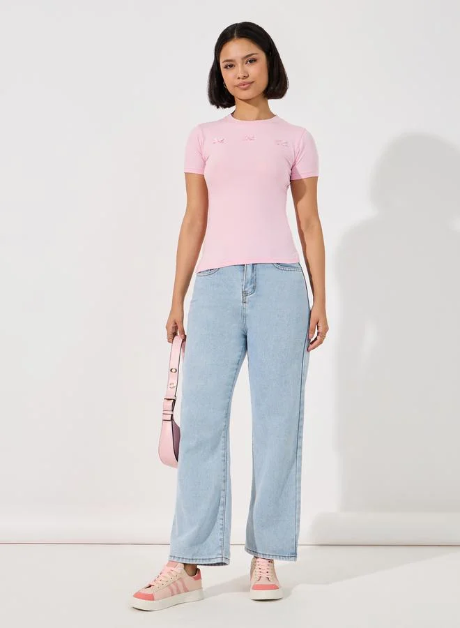 Styli Fitted Plain Round Neck Short Sleeve T-Shirt