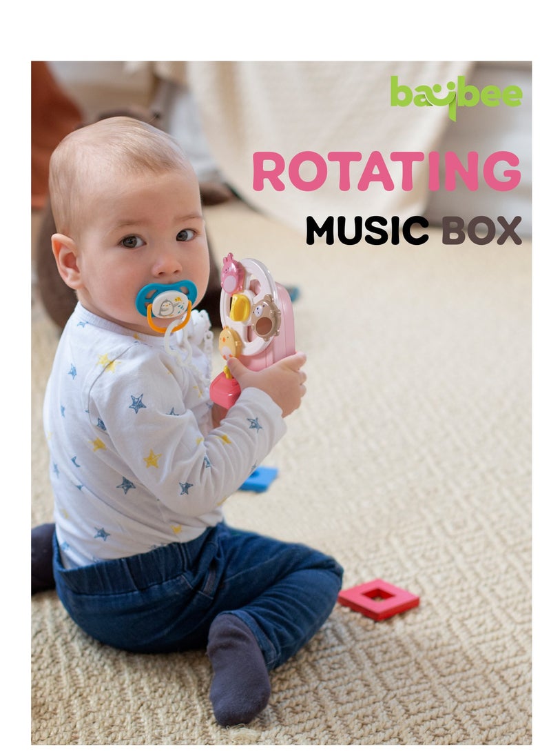 BAYBEE Baybee Rotating Ferris Wheel Musical Toys for Kids, Wind Up Music Box with Fun Animal Toy, Music & Rotating Wheels Learning Educational Sound Toys for Baby Toddlers 1 2 3 Years Boys Girls Pink  - Image 3