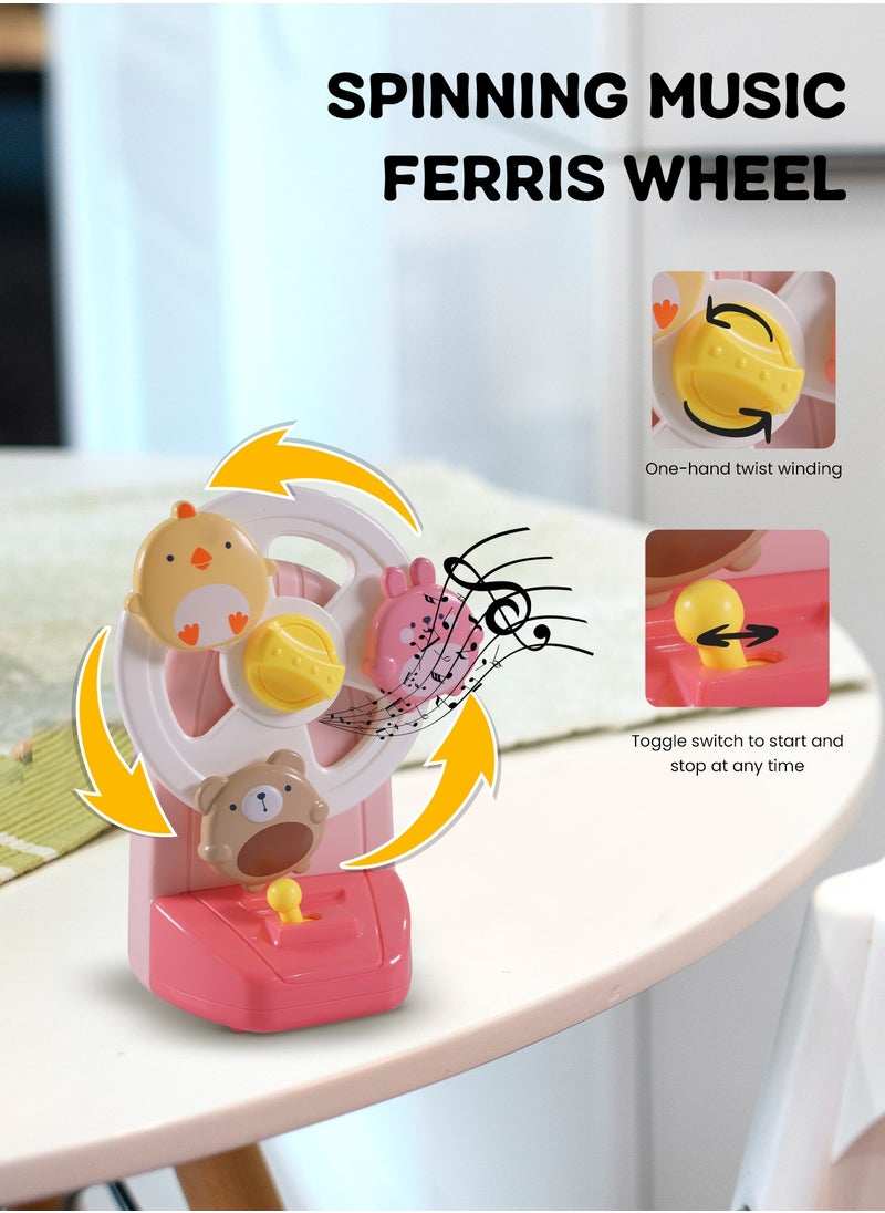 BAYBEE Baybee Rotating Ferris Wheel Musical Toys for Kids, Wind Up Music Box with Fun Animal Toy, Music & Rotating Wheels Learning Educational Sound Toys for Baby Toddlers 1 2 3 Years Boys Girls Pink  - Image 4