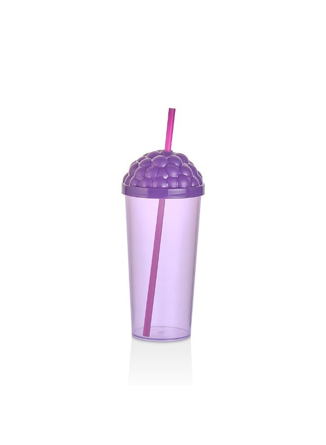 QLUX Plastic 700ml Berry Design Juice Cup with Straw 2 Pcs Set - Image 3
