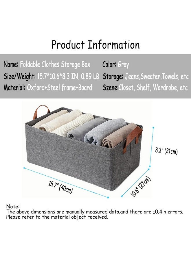 AARAINBOW 4 Pcs Closet Clothes Organizer Bins, Closet Fabric Storage Box with Steel Frame Stackable Shelf Storage Baskets, Fabric Storage Baskets Foldable Closet Shelf Storage Containers, 23L (4 Gray) - Image 2