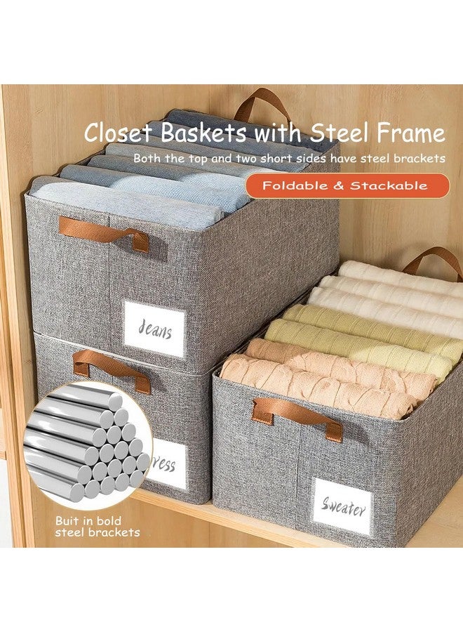 AARAINBOW 4 Pcs Closet Clothes Organizer Bins, Closet Fabric Storage Box with Steel Frame Stackable Shelf Storage Baskets, Fabric Storage Baskets Foldable Closet Shelf Storage Containers, 23L (4 Gray) - Image 3