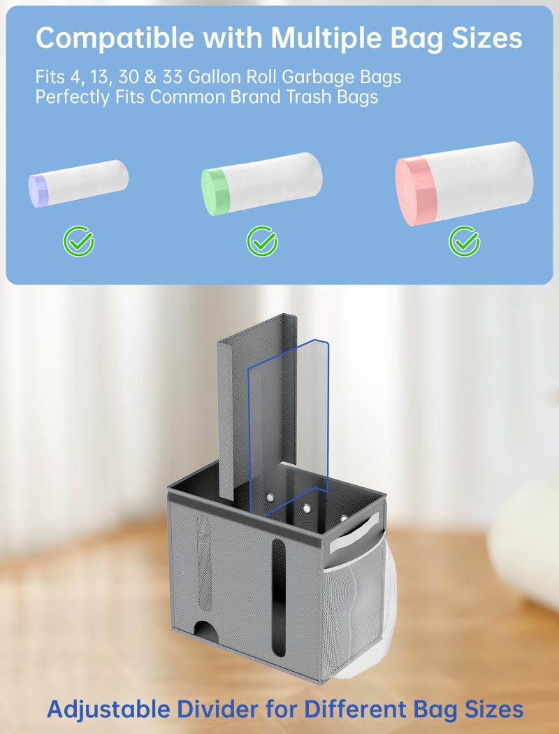 NiHome 2-in-1 Nonwoven Fabric Trash Bag Dispenser & Grocery Bag Holder, Large Adjustable Organizer for 4-33 Gallon Rolls, Wall-Mounted or Countertop Use, Multi-Purpose for Kitchen, Bathroom (Gray) - Image 4