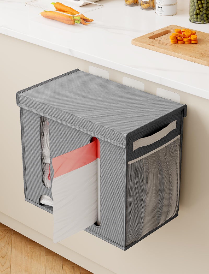 NiHome 2-in-1 Nonwoven Fabric Trash Bag Dispenser & Grocery Bag Holder, Large Adjustable Organizer for 4-33 Gallon Rolls, Wall-Mounted or Countertop Use, Multi-Purpose for Kitchen, Bathroom (Gray) - Image 3