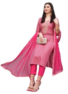 ANNI DESIGNER Women's Cotton Blend Straight Printed Kurta with Pant & Dupatta (DMPL RANI_XXL_Pink_XX-Large)