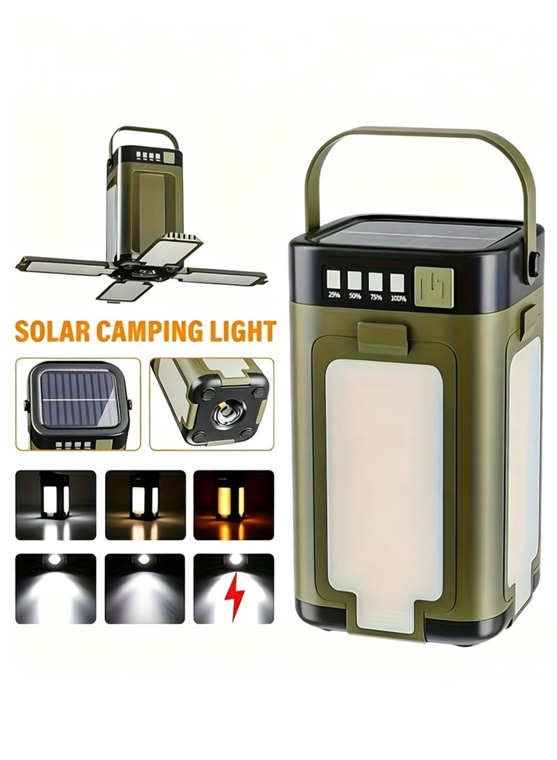 NIBEMINENT Portable Camping Lamp - Solar Charging, USB Power Bank, SOS Emergency Light, 6 Modes, IPX4 Waterproof, 266g Ultra-Light with Hook for Emergency, Camping, Hiking - Image 1