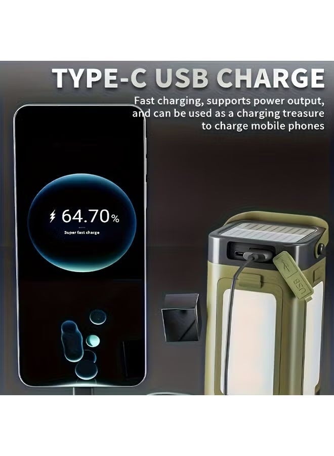 NIBEMINENT Portable Camping Lamp - Solar Charging, USB Power Bank, SOS Emergency Light, 6 Modes, IPX4 Waterproof, 266g Ultra-Light with Hook for Emergency, Camping, Hiking - Image 4