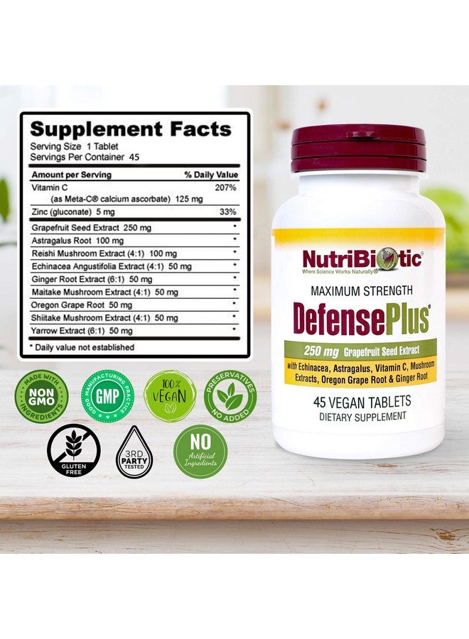 NutriBiotic - DefensePlus, 45 Tablets | 11 in 1 Immune Support with Vitamin C, Zinc, Grapefruit Seed Extract, Echinacea, Astragalus Root & Immune Boosting Extracts & Mushrooms | Vegan & Gluten Free - Image 5