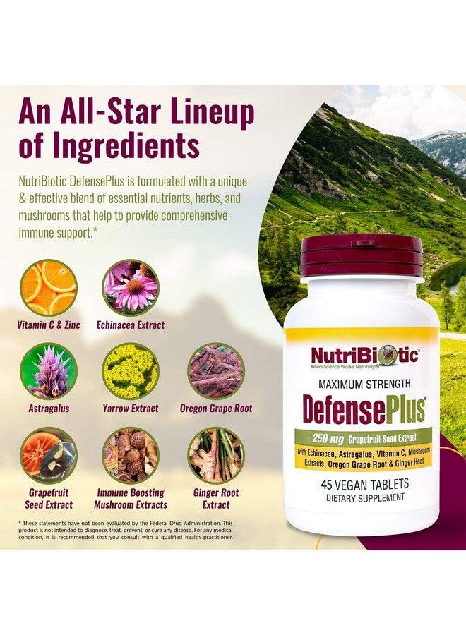 NutriBiotic - DefensePlus, 45 Tablets | 11 in 1 Immune Support with Vitamin C, Zinc, Grapefruit Seed Extract, Echinacea, Astragalus Root & Immune Boosting Extracts & Mushrooms | Vegan & Gluten Free - Image 2