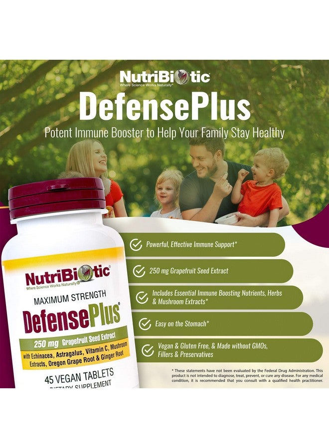 NutriBiotic - DefensePlus, 45 Tablets | 11 in 1 Immune Support with Vitamin C, Zinc, Grapefruit Seed Extract, Echinacea, Astragalus Root & Immune Boosting Extracts & Mushrooms | Vegan & Gluten Free - Image 3