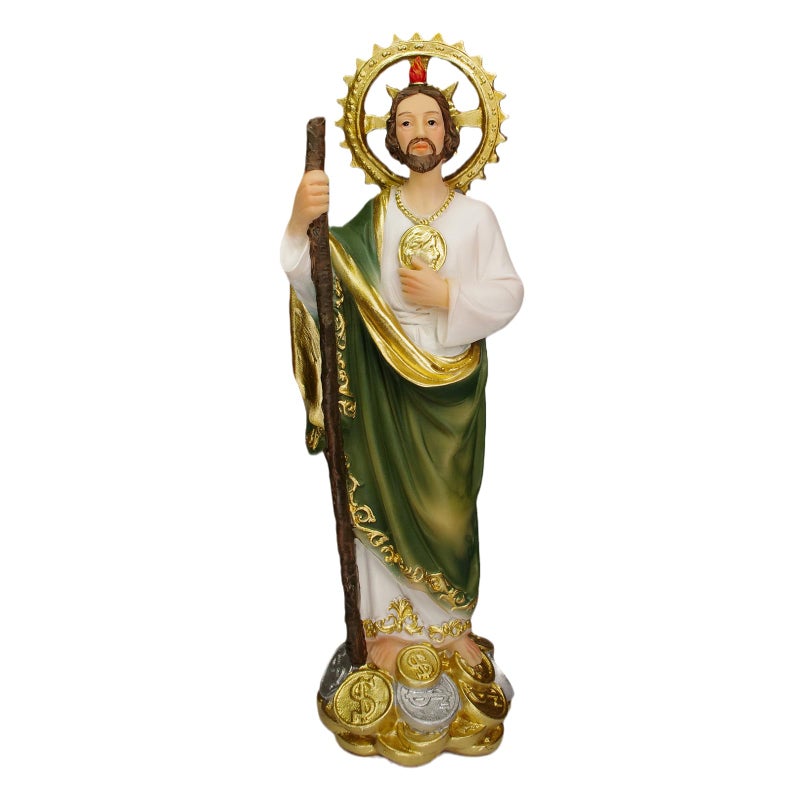 PSYHILAR 8 Inch San Judas Tadeo Estatua, Saint Jude Statue St Juditas Coins Money Resin Religious Figurine - Image 1