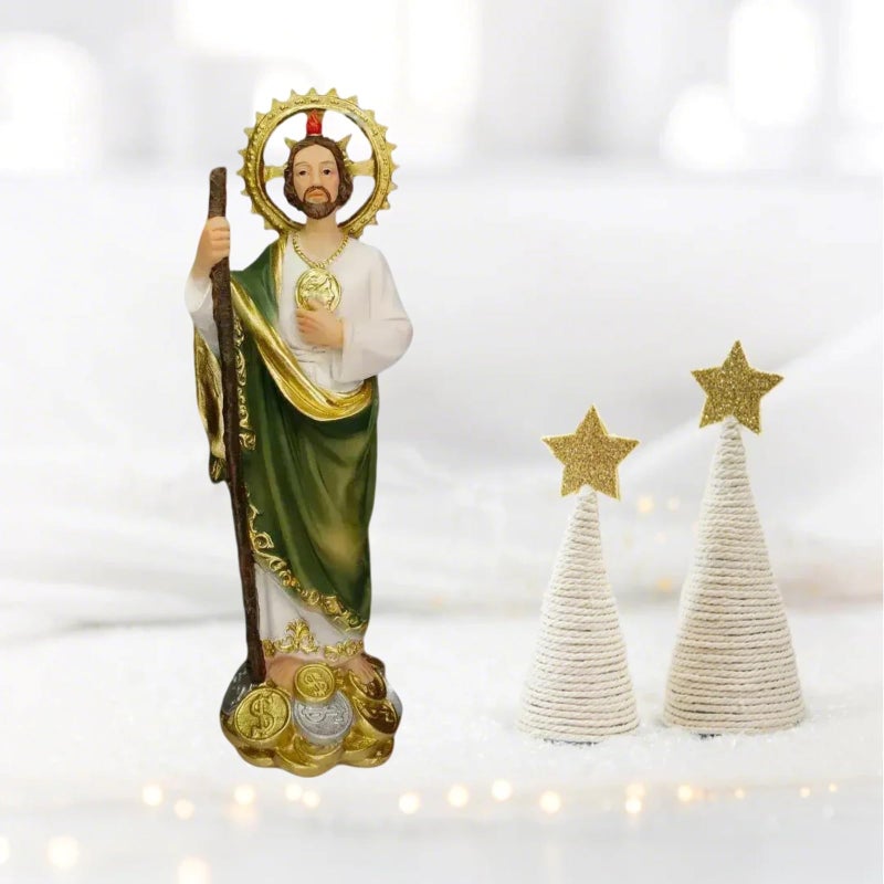 PSYHILAR 8 Inch San Judas Tadeo Estatua, Saint Jude Statue St Juditas Coins Money Resin Religious Figurine - Image 4