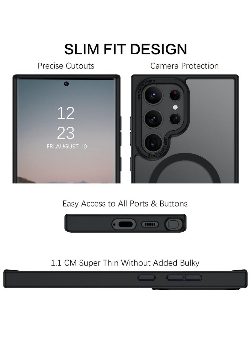 Eligo - for Samsung S24 Ultra Case, Compatible with MagSafe, Magnetic Translucent Matte Back Shockproof Cover with Strong Magnet, Slim Thin Full Protection Phone Case for Galaxy S24 Ultra 5G (Black) - Image 1