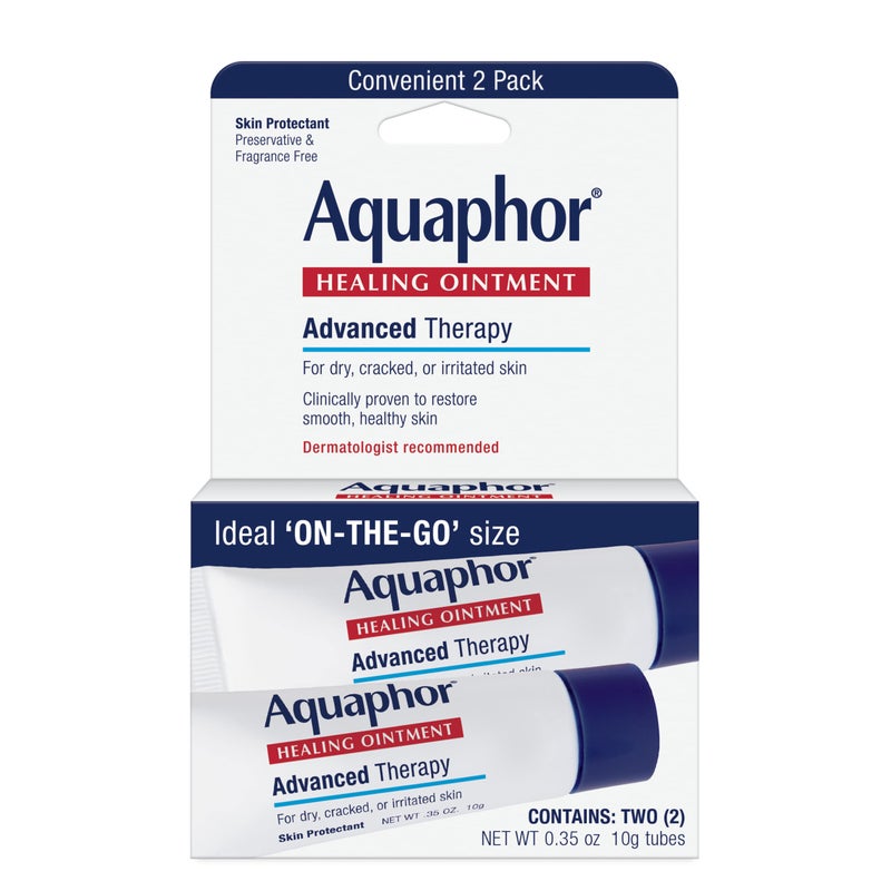 Aquaphor Healing Ointment Advanced Therapy Skin Protectant, Dry Skin Body Moisturizer, Holiday Gifts for Self Care, 0.35 Oz Tube, Pack of 2 - Image 1