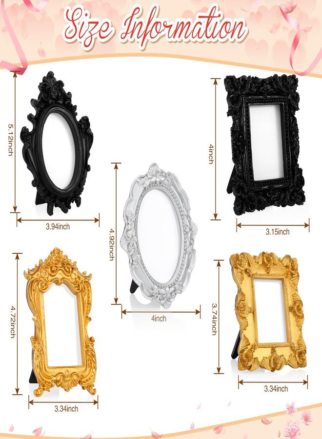 مايتيز مجموعة مايتيس المكونة من 15 إطار صور صغير عتيق مع حوامل، إطار بيضاوي مزخرف من الراتنج على الطراز الباروكي، مناسب لعرض الصور على سطح الطاولة، ديكور منزلي وحفلات الزفاف (متعدد الألوان). - Image 2