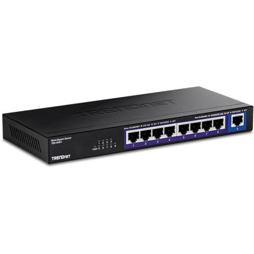 TRENDnet 9Port MultiGig Switch TEGS591 8 x 25G RJ45 Ports 1 x 10G RJ45 Port 60Gbps Switching Capacity Ethernet Splitter NDAA TAA Compliant Lifetime Protection Black - Image 1