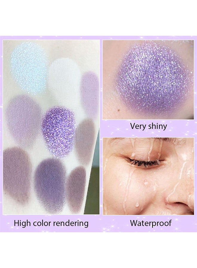 MUGELEEN 9 Colors Eyeshadow Palette, Matte Shimmer Glitter Eye Shadow Palette Makeup, Highly Pigmented Long Lasting Waterproof, Natural Neutral Nude Eyeshadow Make Up Pallet, Purple Lavender Charm Eyeshadow Palette - Image 5