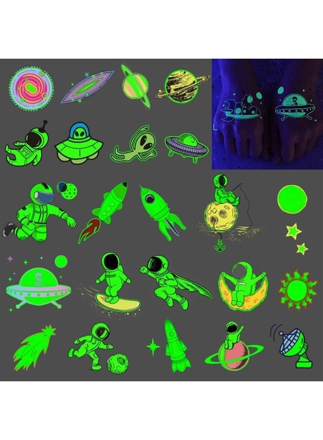 Ooopsiun Space Tattoos for Boys Glow in The Dark - 90 Luminous Styles, Space Birthday Party Decorations Favors for Kids Boys - Image 1