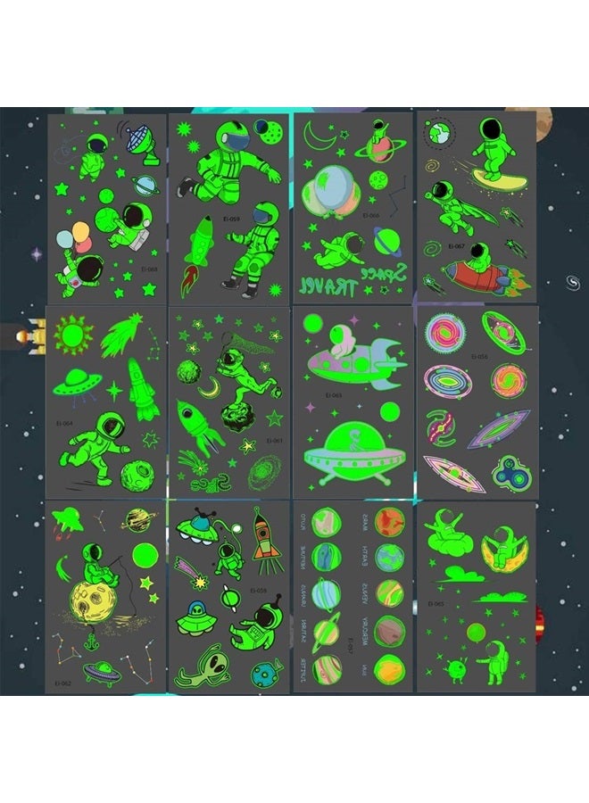Ooopsiun Space Tattoos for Boys Glow in The Dark - 90 Luminous Styles, Space Birthday Party Decorations Favors for Kids Boys - Image 3