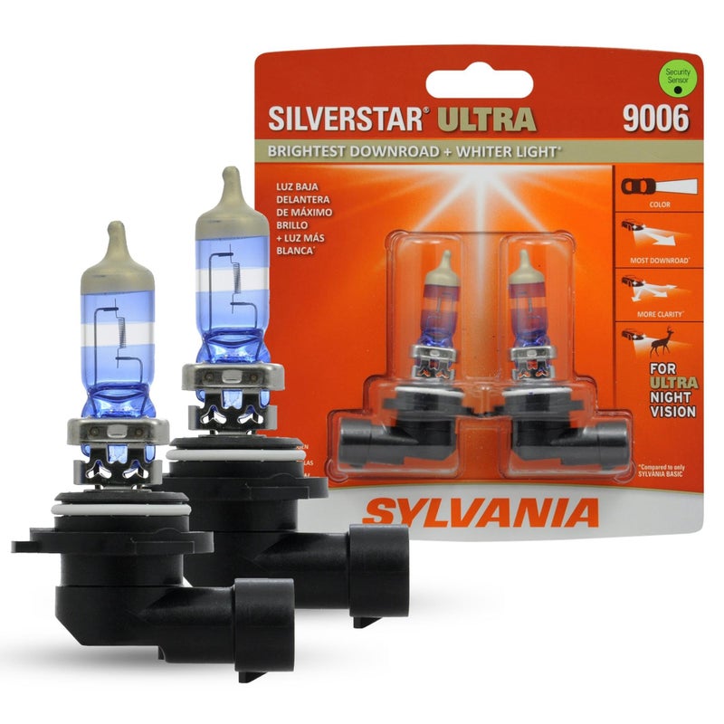 SYLVANIA - 9006 SilverStar Ultra - High Performance Halogen Headlight Bulb, High Beam, Low Beam and Fog Replacement Bulb, Brightest Downroad with Whiter Light, Tri-Band Technology (Contains 2 Bulbs) - Image 1
