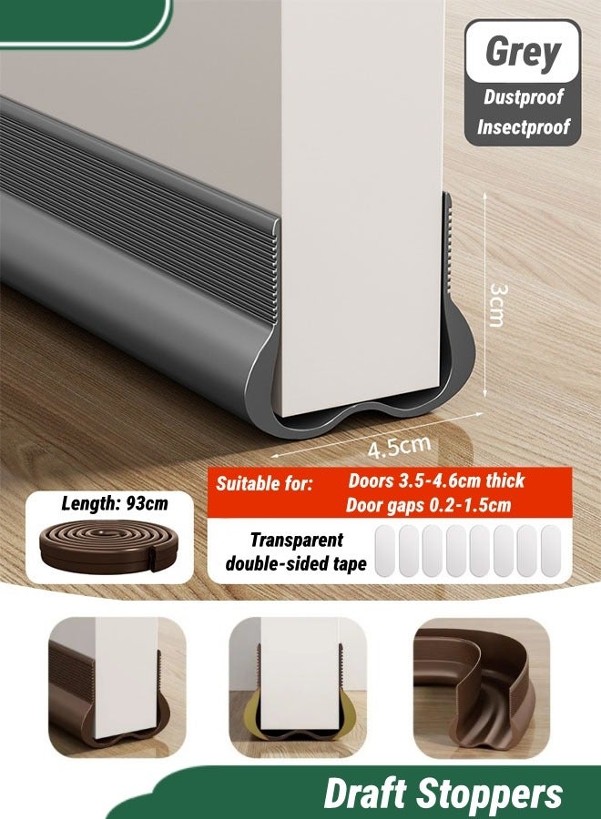 مانعات تسرب الهواء، مانع تسرب الباب، شريط حماية فجوة الباب من الرياح، مانع تسرب الباب للأبواب الخارجية والداخلية، إطار الباب، الباب الزجاجي، شريط فجوة أسفل الباب المقاوم للعوامل الجوية، شريط مانع تسرب الضوضاء، باب غرفة النوم صامت، يتم تركيبه بسرعة وسهولة، 93*4.5*3 سم (رمادي) - Image 1